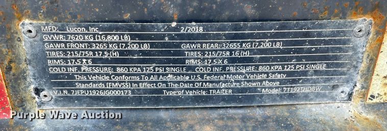 image for item LJ9744 2018 Lucon 7T192THDBW  tilt deck equipment trailer