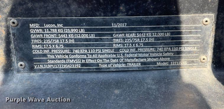 image for item LJ9746 2018 Lucon 12T172XS  equipment trailer