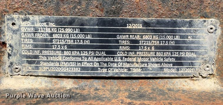 image for item LJ9748 2016 Lucon 12T202ELPHD  equipment trailer