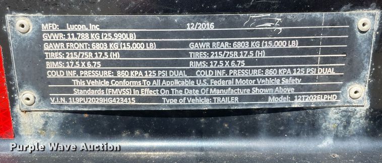 image for item LJ9749 2017 Lucon 12T202ELPHD  equipment trailer