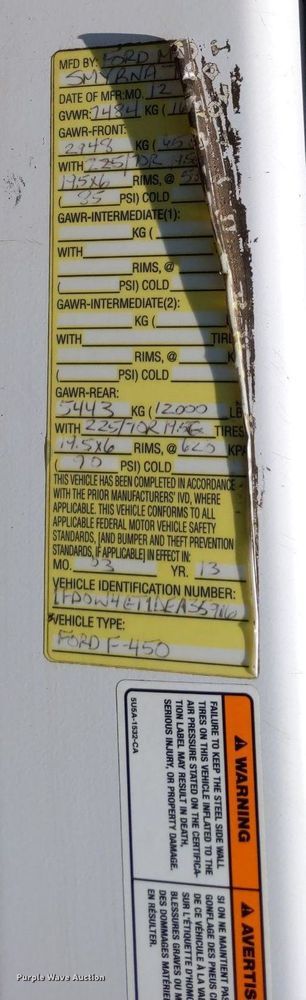 image for item LL9220 2013 Ford F450 Super Duty  Crew Cab truck cab and chassis