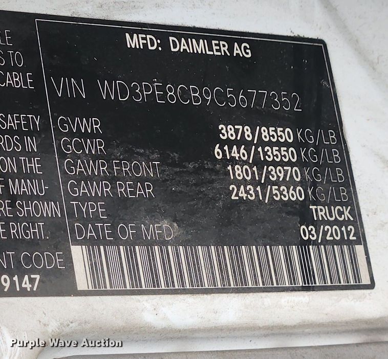 image for item LX9621 2012 Mercedes Benz Sprinter 2500  van