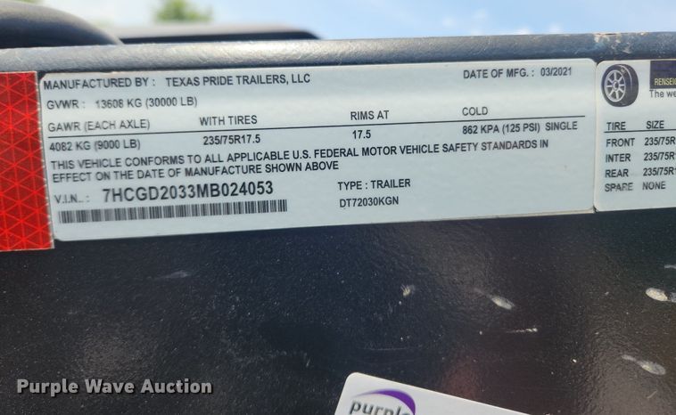 image for item LX9694 2021 Texas Pride  dump trailer