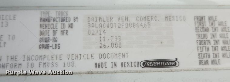 image for item LX9717 2015 Freightliner Business Class M2  box truck