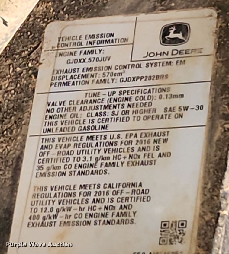 image for item LX9721 2016 John Deere Gator XUV550  utility vehicle