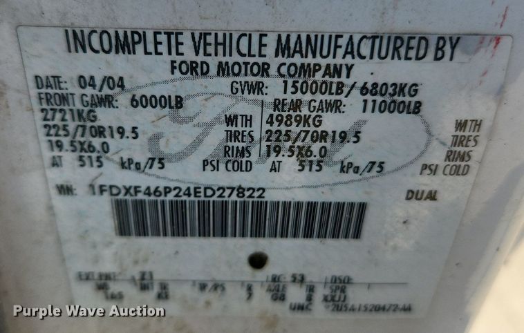 image for item LX9722 2004 Ford F450 Super Duty XL  dump truck