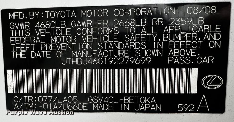 image for item MF9912 2009 Lexus ES 350