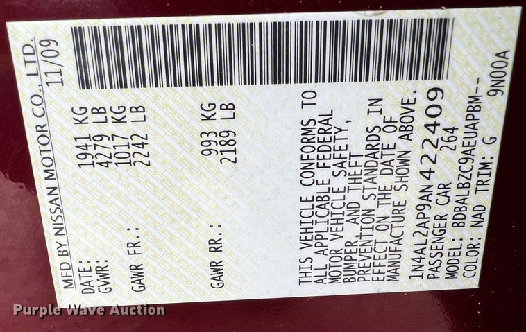 image for item MF9915 2010 Nissan Altima 2.5SL