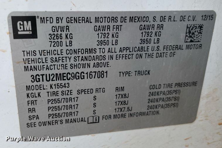 image for item MR9109 2016 GMC Sierra 1500  Crew Cab pickup truck