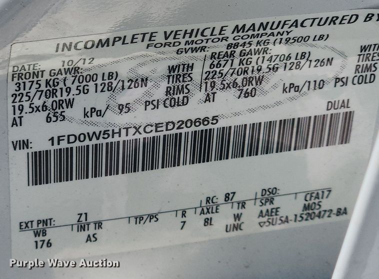 image for item MW9728 2012 Ford F550 Super Duty XL  Crew Cab utility / service truck