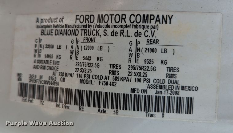 image for item MX9309 2008 Ford F750 Super Duty  crane truck