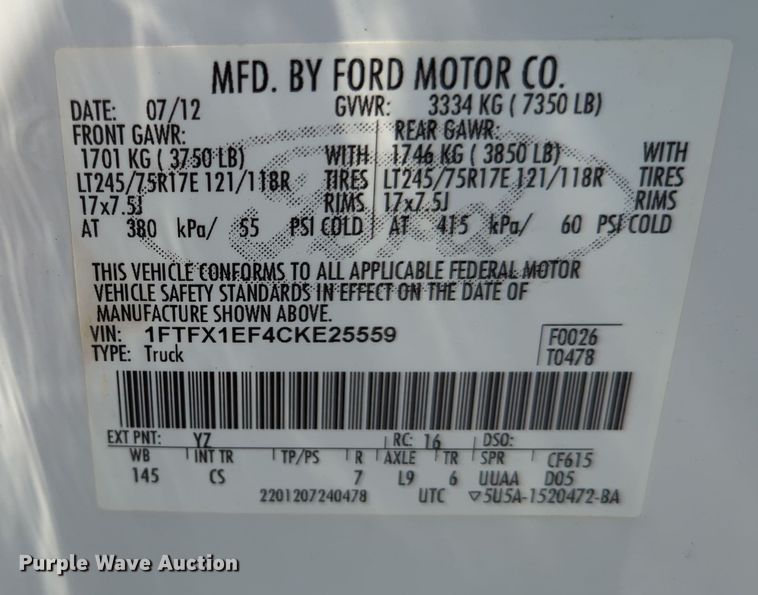 image for item MX9322 2012 Ford F150  SuperCab pickup truck