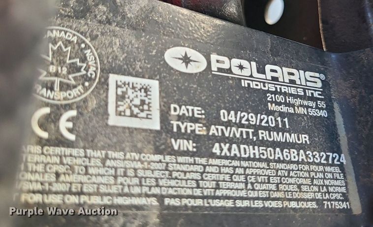 image for item NX9539 2011 Polaris Sportsman 500  ATV