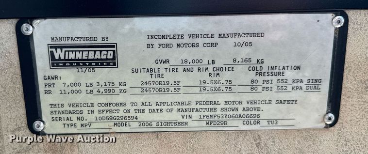 image for item OG9053 2006 Winnebago Sightseer WFD29R  RV