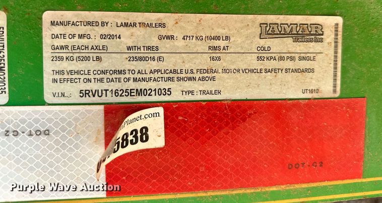 image for item OG9081 2014 Lamar UT1  utility trailer