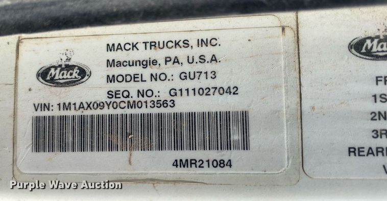 image for item DI7816 2012 Mack GU713  dump truck