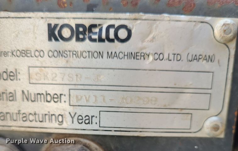 image for item DK1928 2007 Kobelco SK27SR3  mini excavator