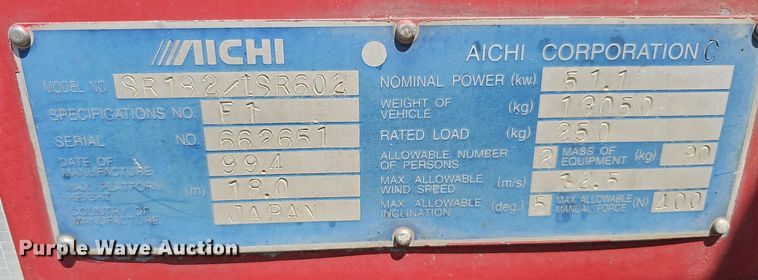 image for item DO2753 1999 Aichi SR182  boom lift