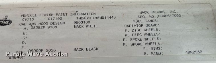 image for item DP0508 2005 Mack CV713  dump truck