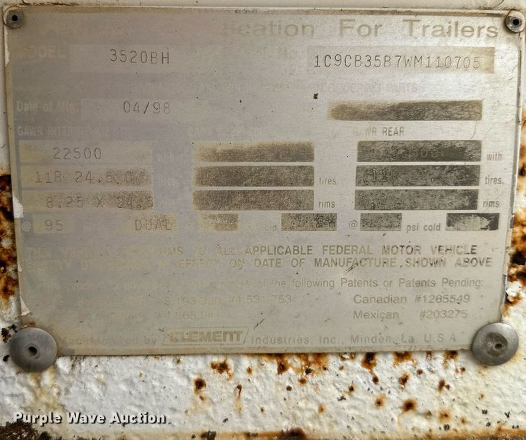 image for item DP3163 1998 Clement 3520BH  bottom dump trailer