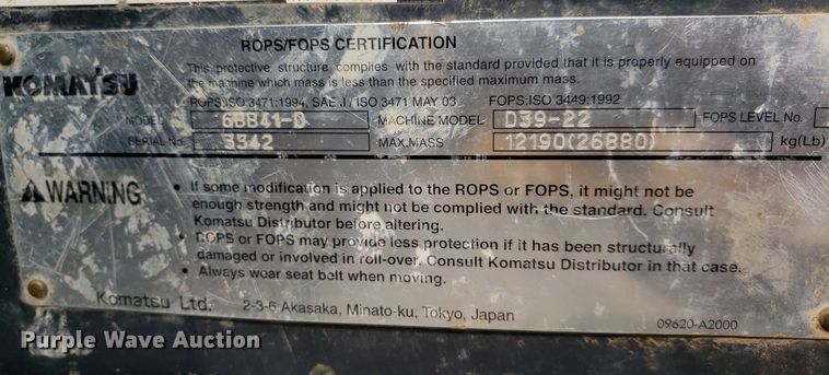 image for item DP7986 2008 Komatsu D37EX-22  dozer