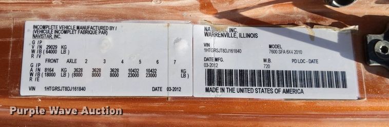 image for item DQ1753 2013 International WorkStar 7600  dump truck