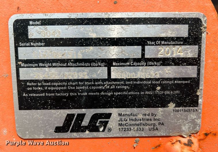 image for item DQ2073 2014 JLG Skytrack 8042  telehandler