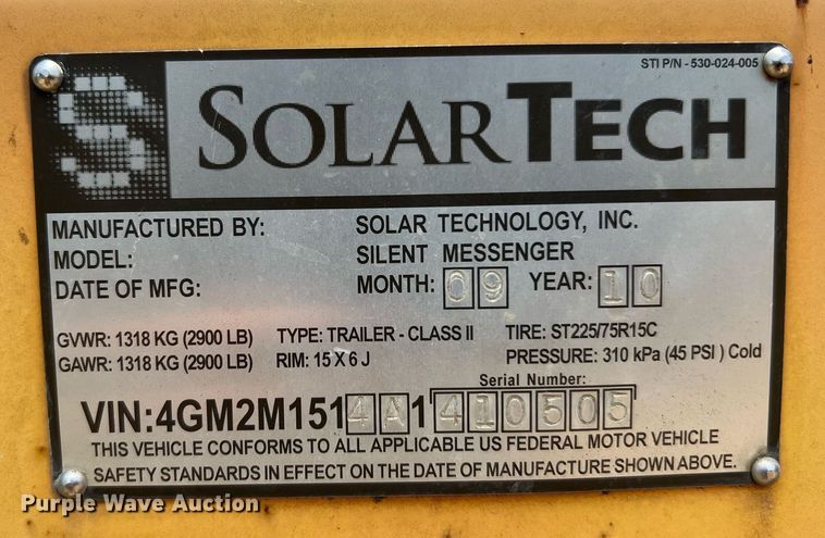 image for item DQ2090 2010 Solartech Silent Messenger  message board trailer