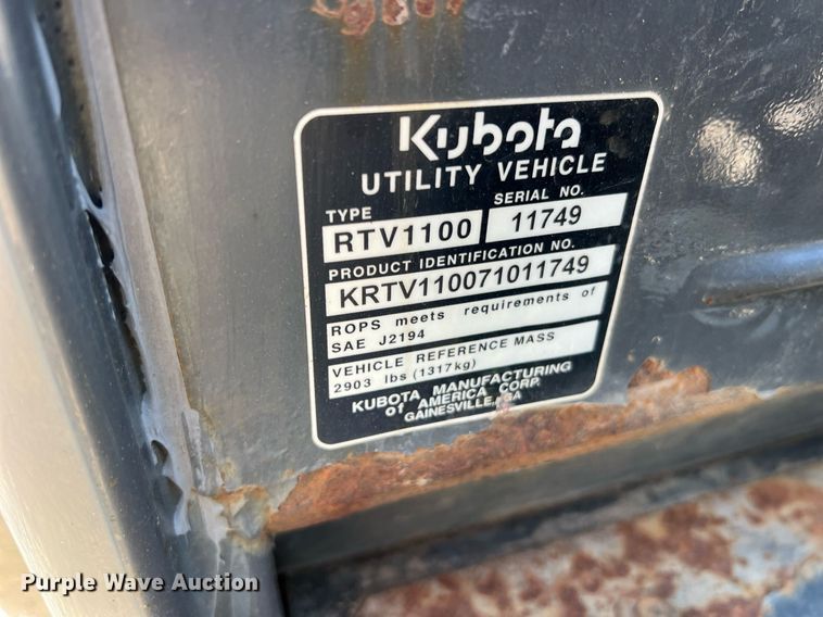 image for item II9137 Kubota RTV1100  utility vehicle