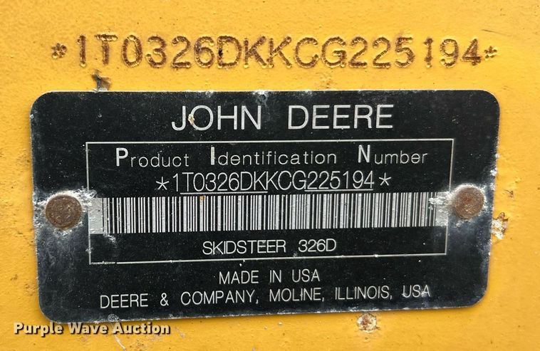 image for item II9178 2012 John Deere 326D  skid steer loader