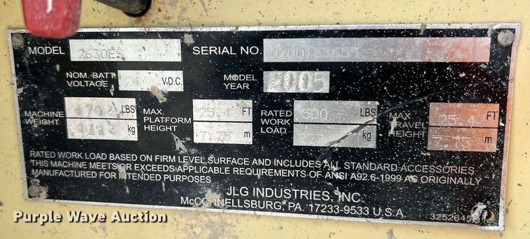 image for item II9197 2005 JLG 2630ES  scissor lift