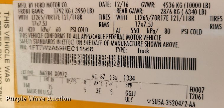 image for item JO9171 2017 Ford F250 Super Duty XL  Crew Cab pickup truck