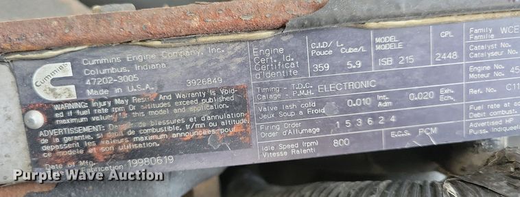 image for item JO9175 1999 Ford F800  crane truck