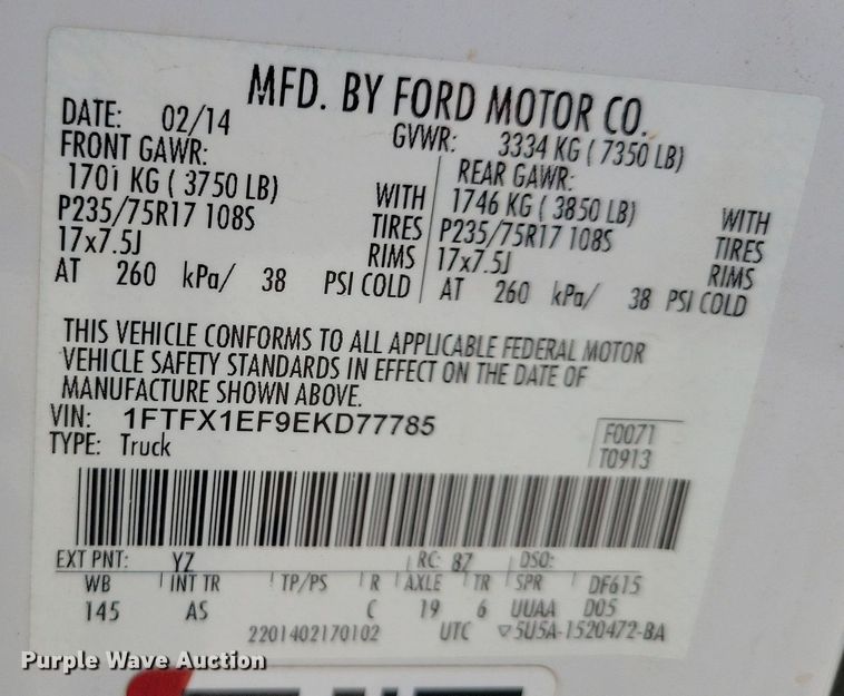 image for item JO9178 2014 Ford F150 XL  SuperCab pickup truck