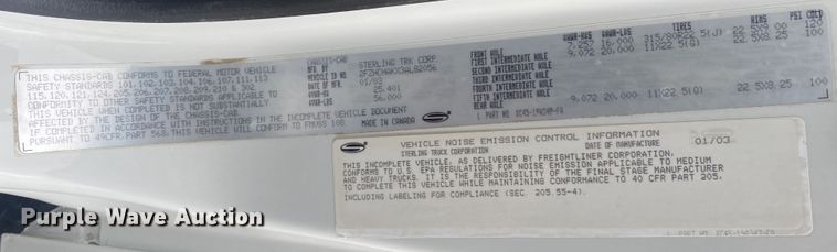 image for item JW9265 2003 Sterling Acterra  dump truck