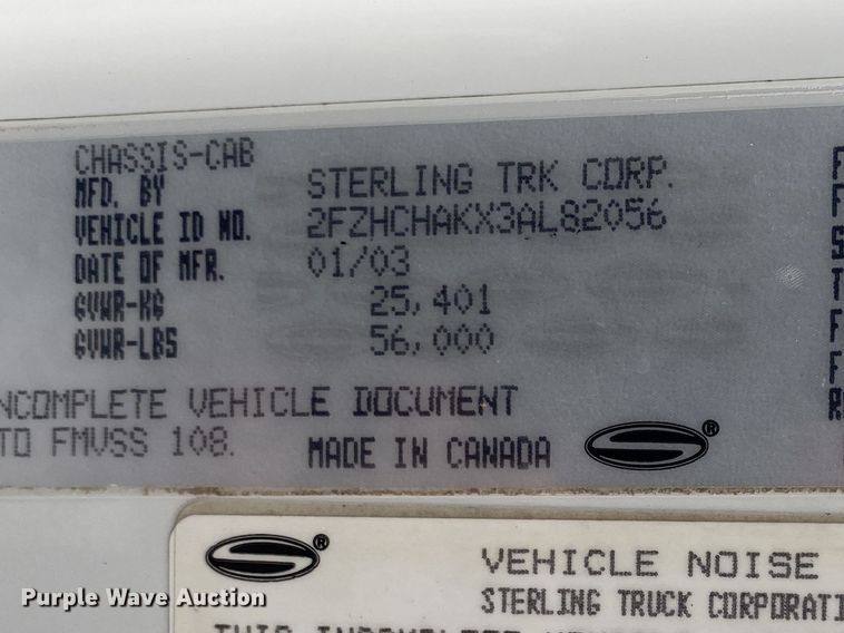 image for item JW9265 2003 Sterling Acterra  dump truck