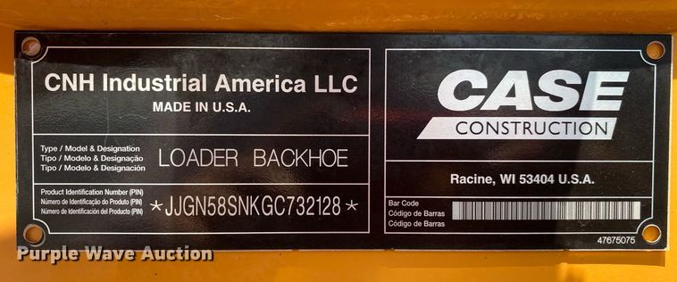 image for item KW9249 2016 Case 580 Super N  backhoe