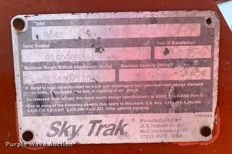 image for item KW9252 2005 SkyTrak 6042  telehandler