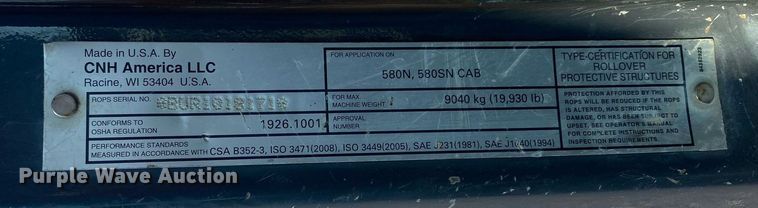 image for item KW9256 2014 Case 580 Super N  backhoe