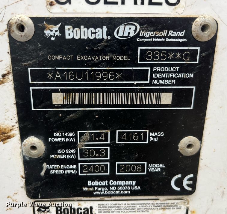 image for item LA9985 2008 Bobcat 335G  mini excavator