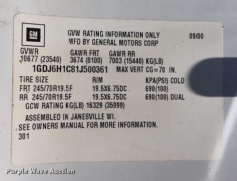 image for item LE9136 2001 GMC C6500  dump truck