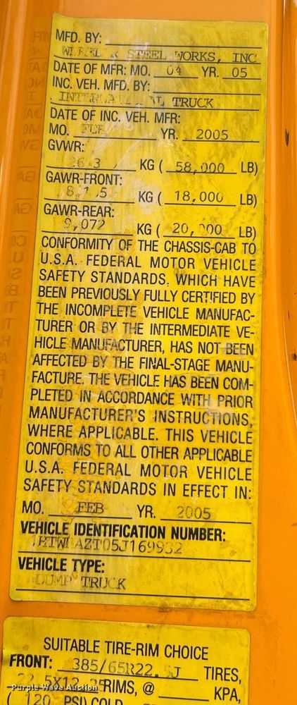 image for item LI9703 2005 International 7400  dump truck