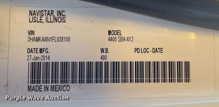 image for item LJ9723 2015 International DuraStar 4400  digger derrick truck