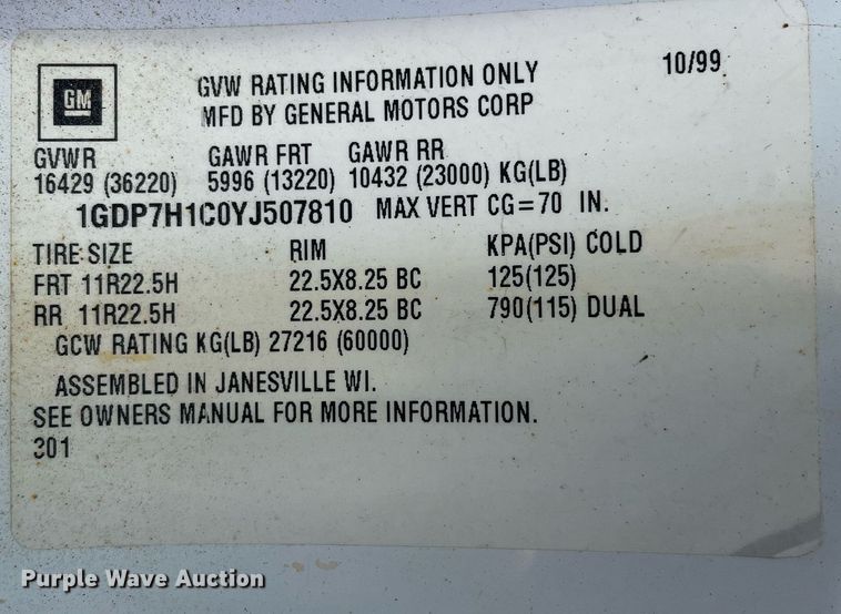 image for item LJ9732 2000 GMC C8500 dump truck