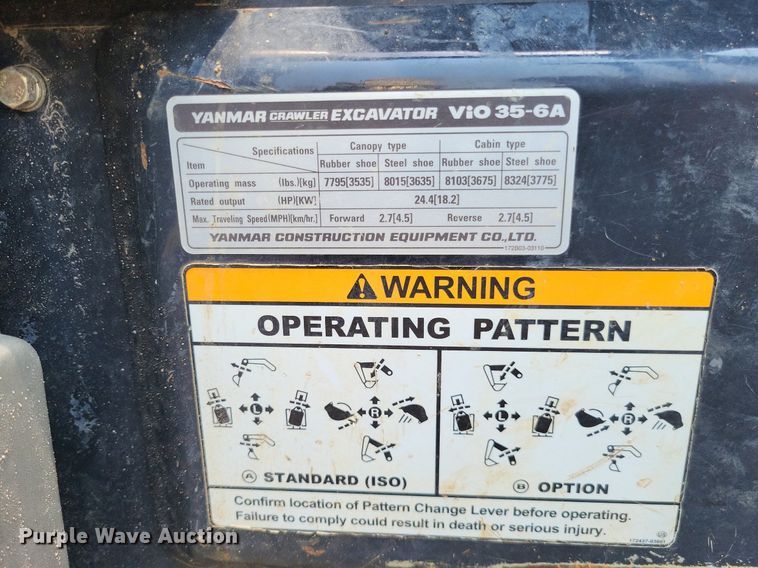 image for item LR9282 2016 Yanmar ViO35  mini excavator