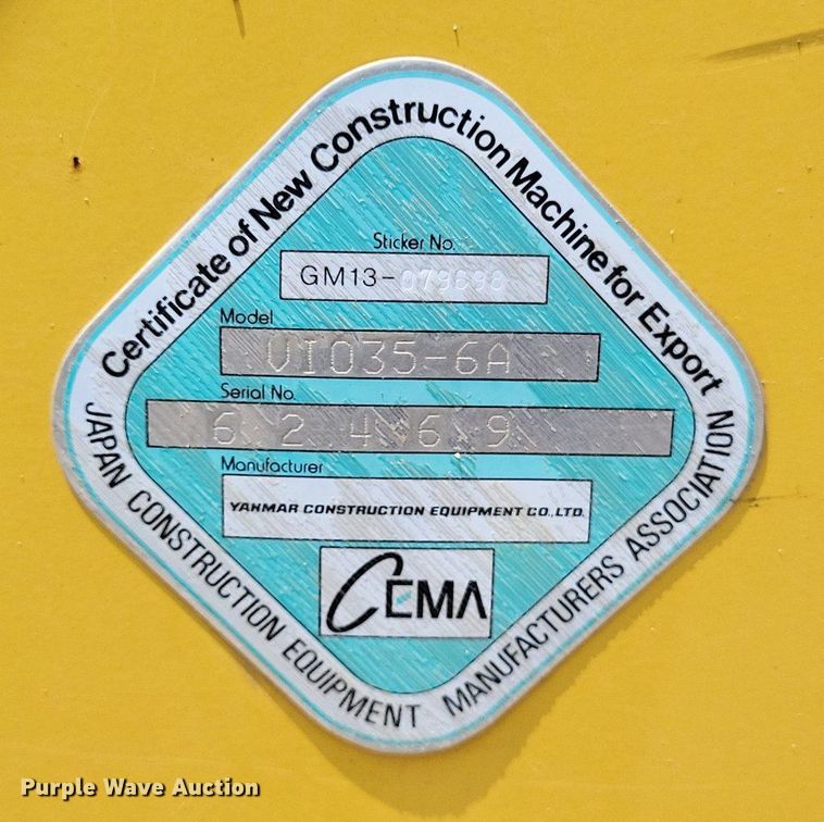 image for item LR9282 2016 Yanmar ViO35  mini excavator