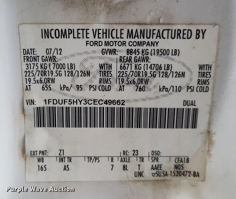 image for item LS9547 2012 Ford F550 Super Duty XL  bucket truck