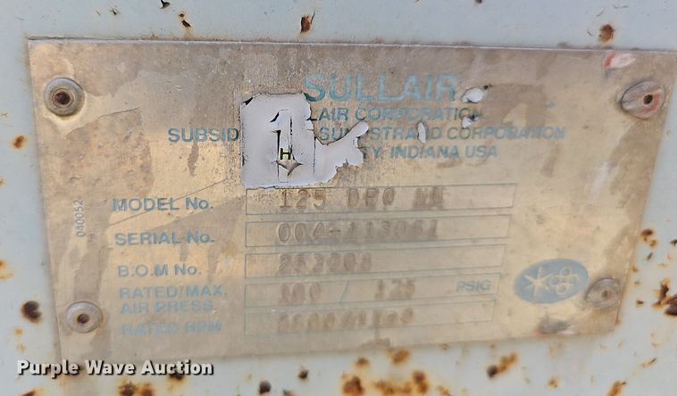 image for item LW9658 Sullair 125 DPO KU air compressor