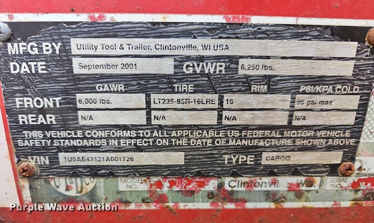 image for item LW9670 2001 Utility Tool & Trailer  pole trailer