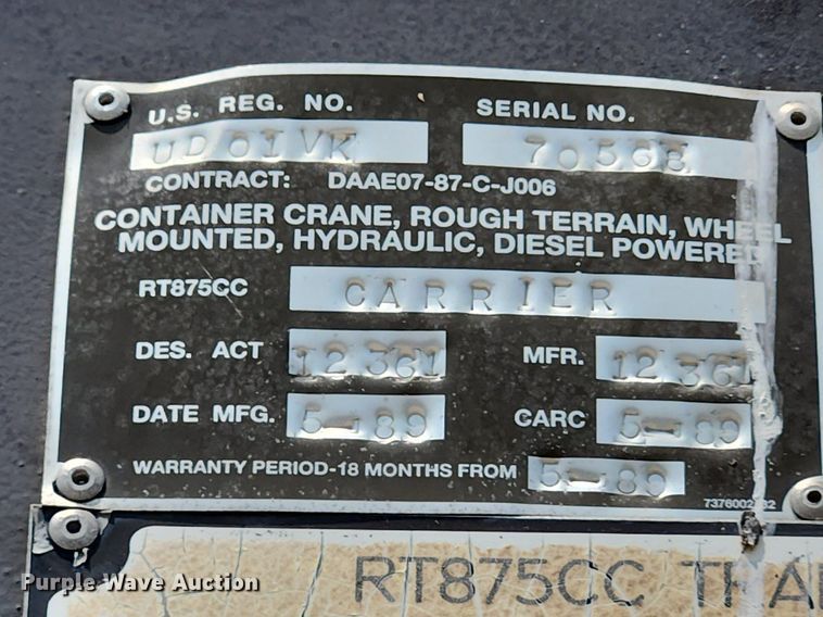 image for item LX9648 1988 Grove RT875CC  crane